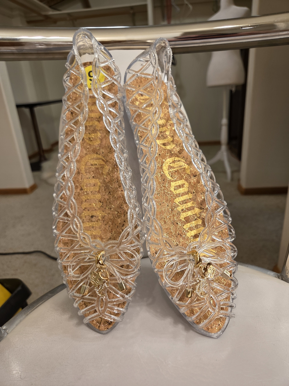 Juicy Couture Clear Jelly Slip-On Flats with Gold Charms - Picture 3 of 5